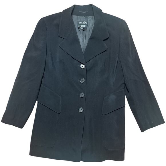 Escada Black Wool Blend Long Sleeve Blazer Jacket Starburst Size 42 US 12 - Picture 1 of 4